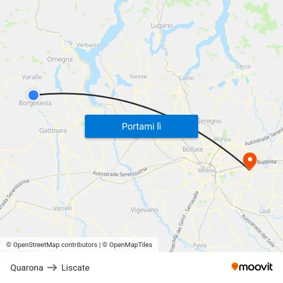 Quarona to Liscate map