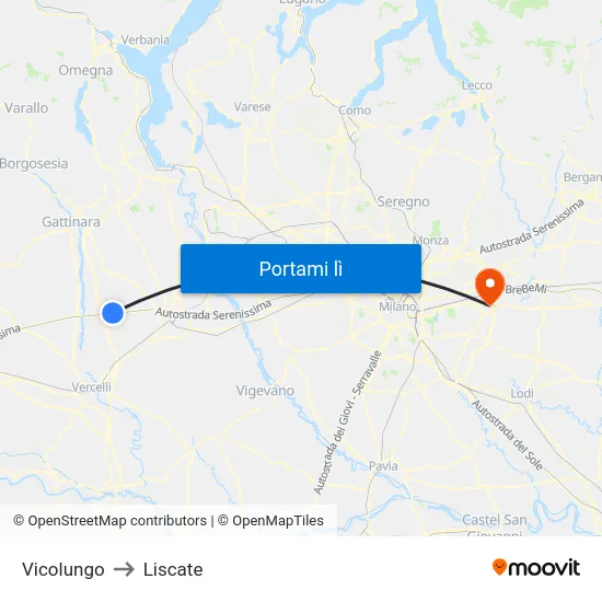 Vicolungo to Liscate map