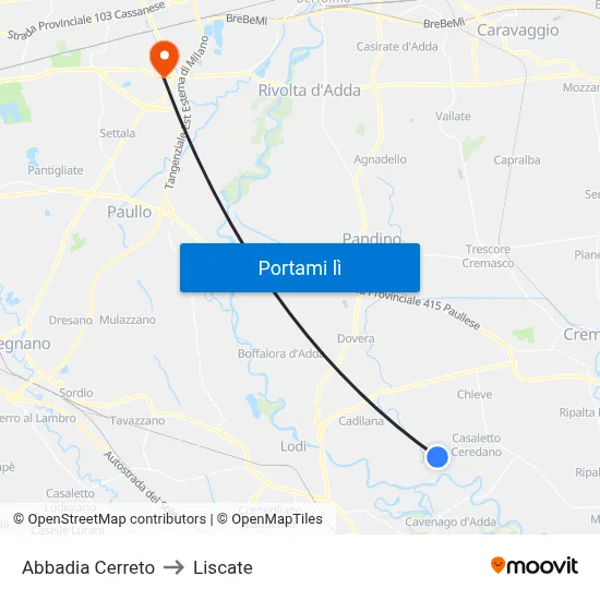 Abbadia Cerreto to Liscate map