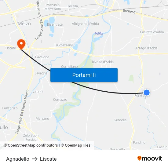 Agnadello to Liscate map