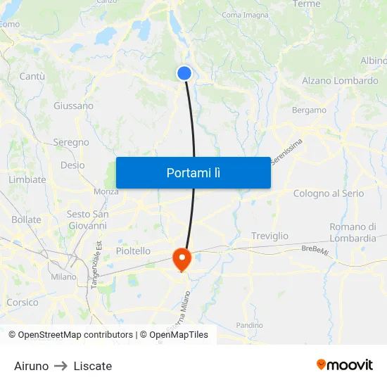 Airuno to Liscate map