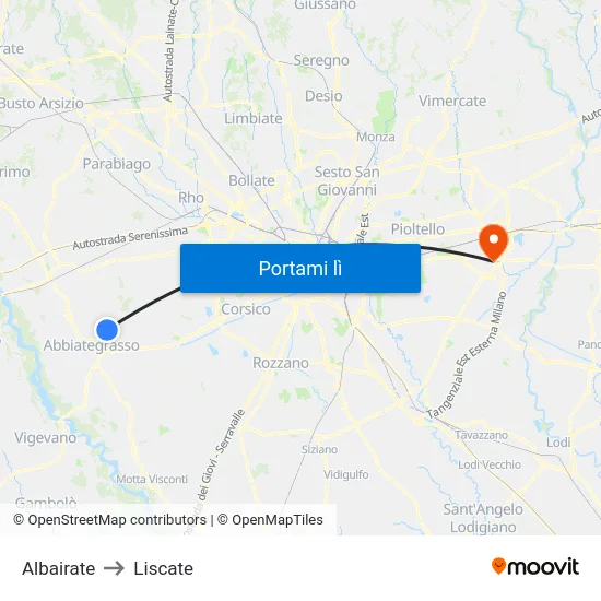 Albairate to Liscate map