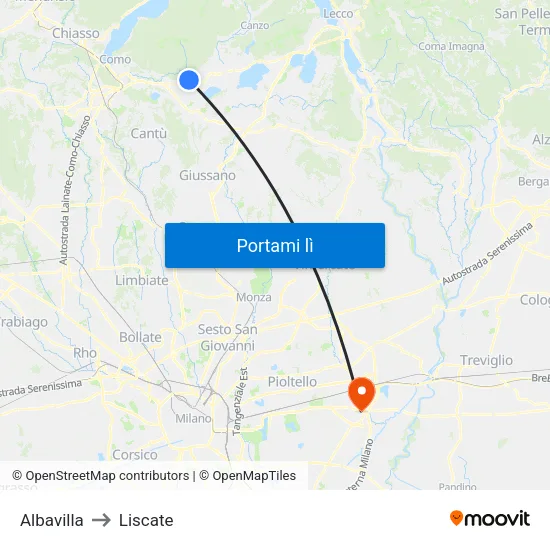 Albavilla to Liscate map