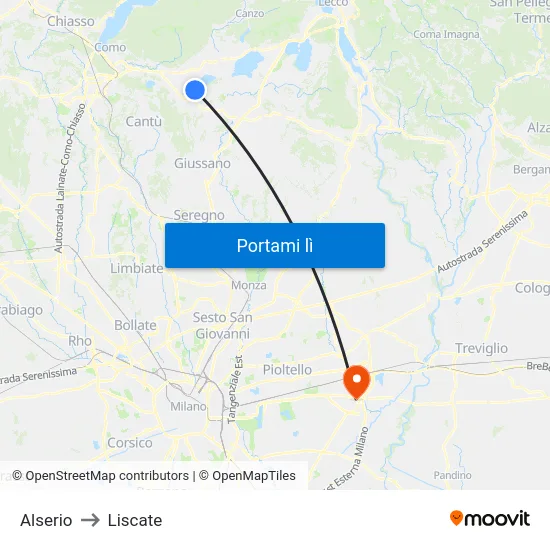 Alserio to Liscate map