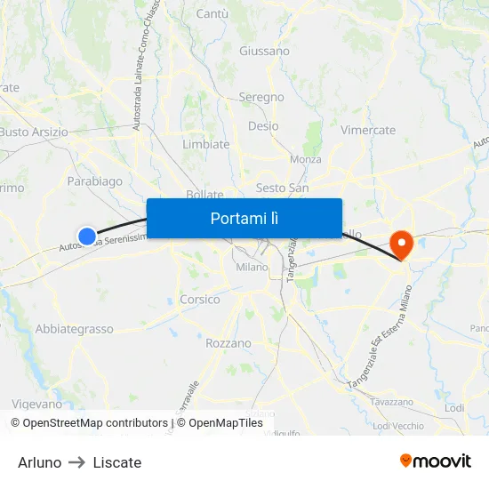 Arluno to Liscate map