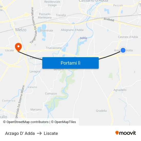 Arzago D' Adda to Liscate map