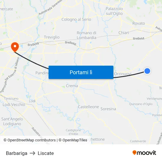 Barbariga to Liscate map
