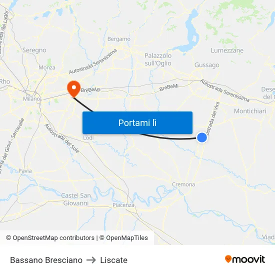 Bassano Bresciano to Liscate map