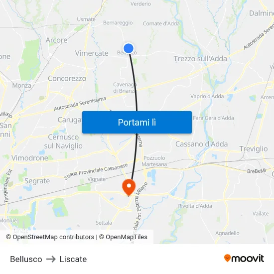 Bellusco to Liscate map
