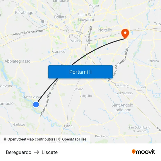 Bereguardo to Liscate map