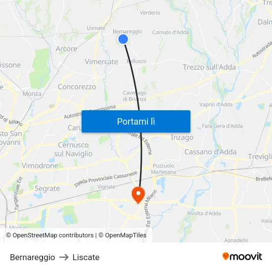 Bernareggio to Liscate map