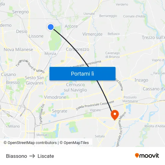 Biassono to Liscate map
