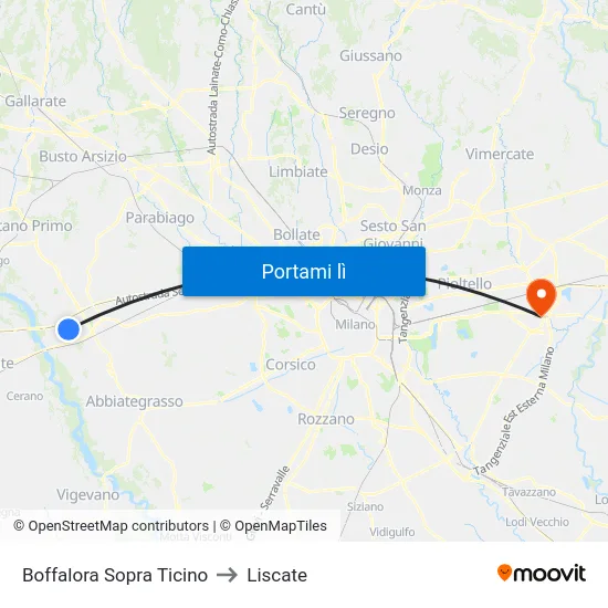 Boffalora Sopra Ticino to Liscate map