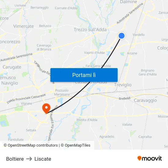 Boltiere to Liscate map