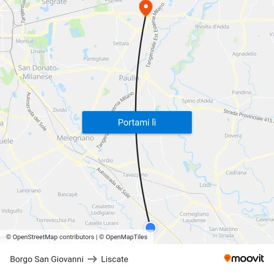 Borgo San Giovanni to Liscate map