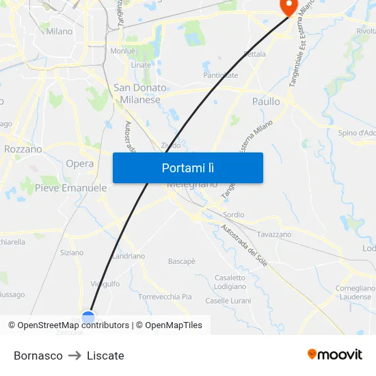Bornasco to Liscate map