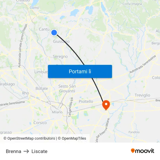 Brenna to Liscate map