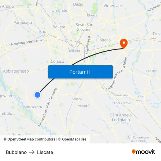 Bubbiano to Liscate map
