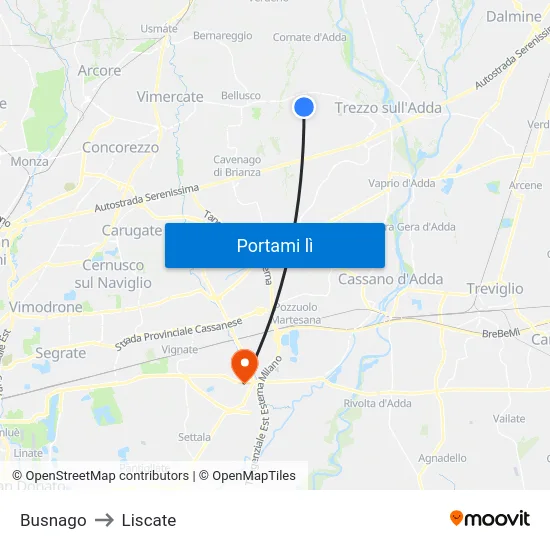 Busnago to Liscate map