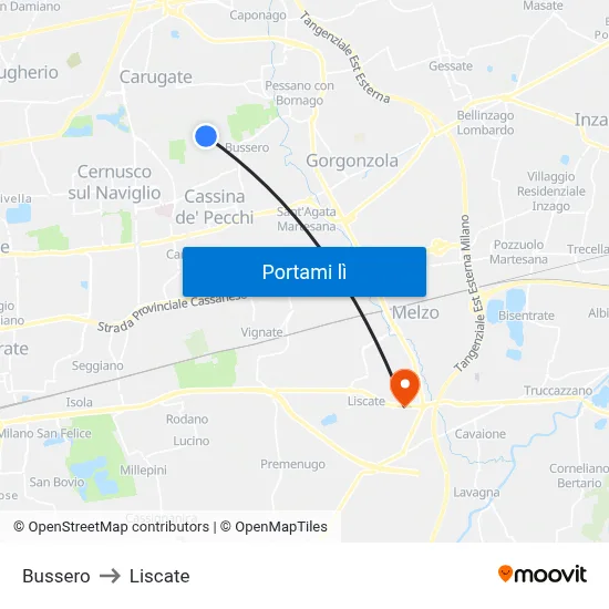 Bussero to Liscate map