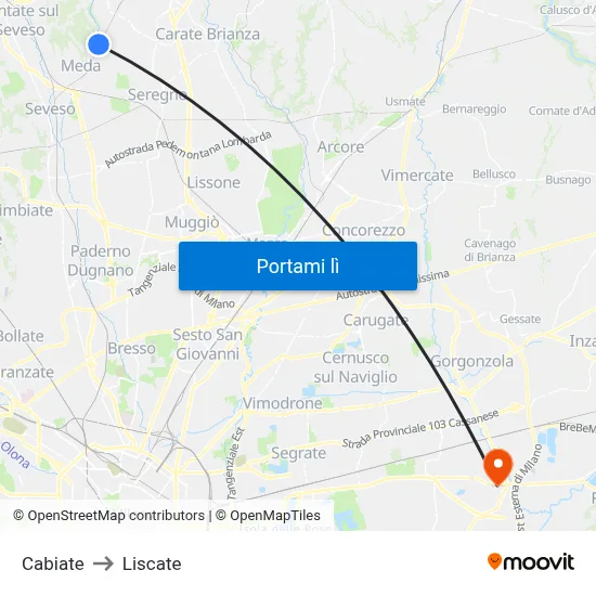 Cabiate to Liscate map