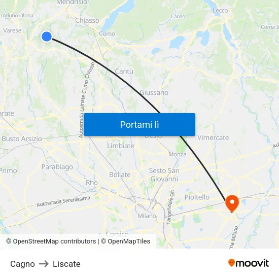 Cagno to Liscate map
