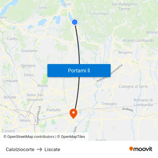 Calolziocorte to Liscate map