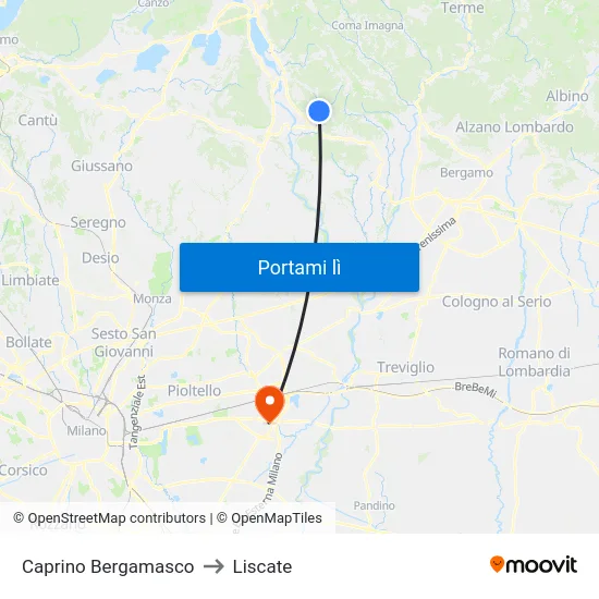 Caprino Bergamasco to Liscate map