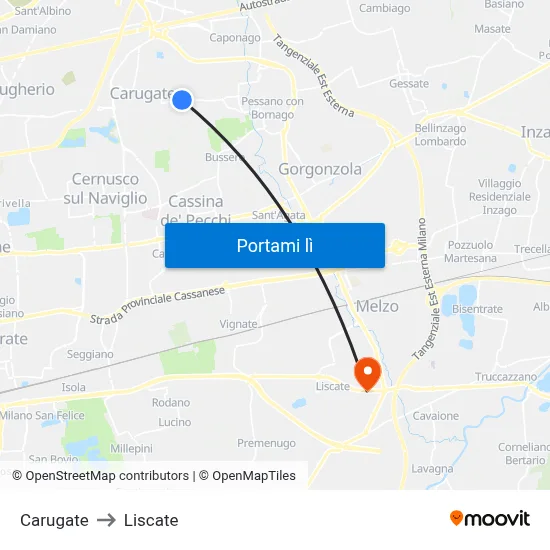 Carugate to Liscate map