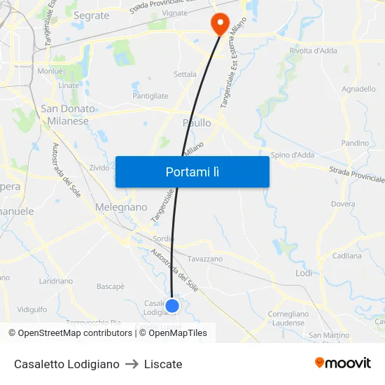 Casaletto Lodigiano to Liscate map