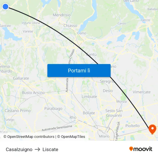Casalzuigno to Liscate map