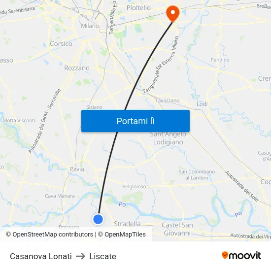 Casanova Lonati to Liscate map