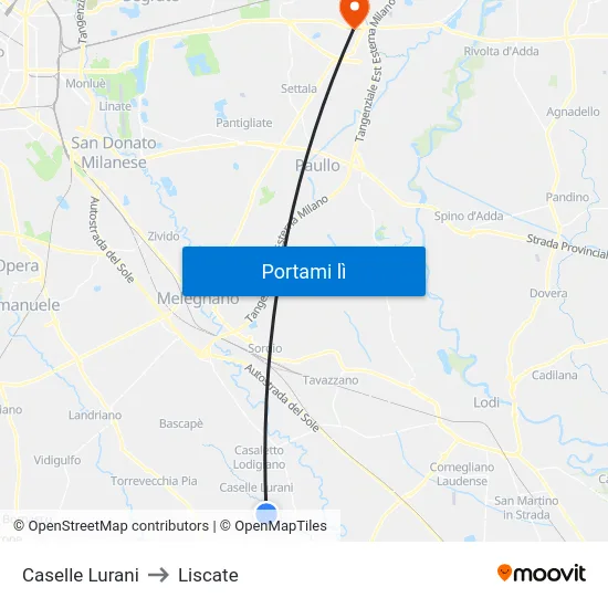 Caselle Lurani to Liscate map