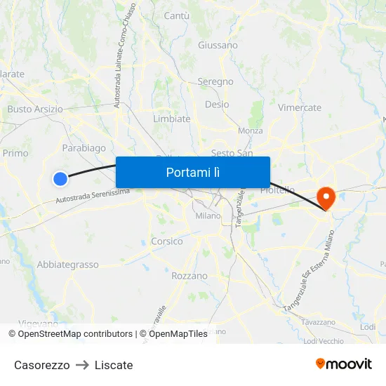 Casorezzo to Liscate map