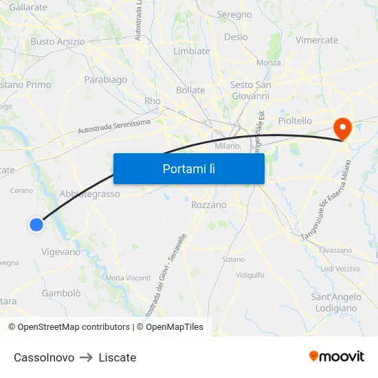 Cassolnovo to Liscate map