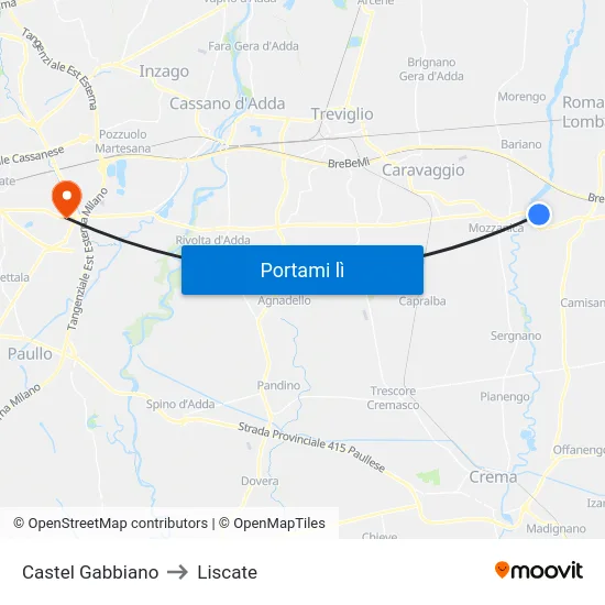 Castel Gabbiano to Liscate map