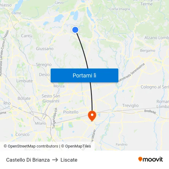 Castello Di Brianza to Liscate map