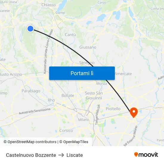 Castelnuovo Bozzente to Liscate map