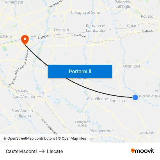 Castelvisconti to Liscate map