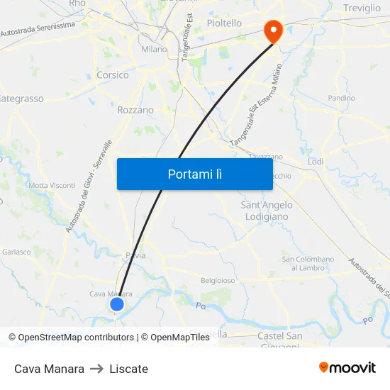Cava Manara to Liscate map