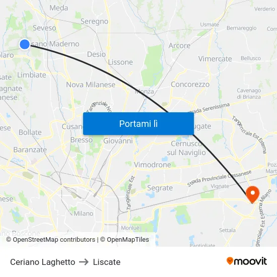 Ceriano Laghetto to Liscate map