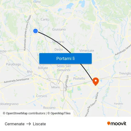 Cermenate to Liscate map