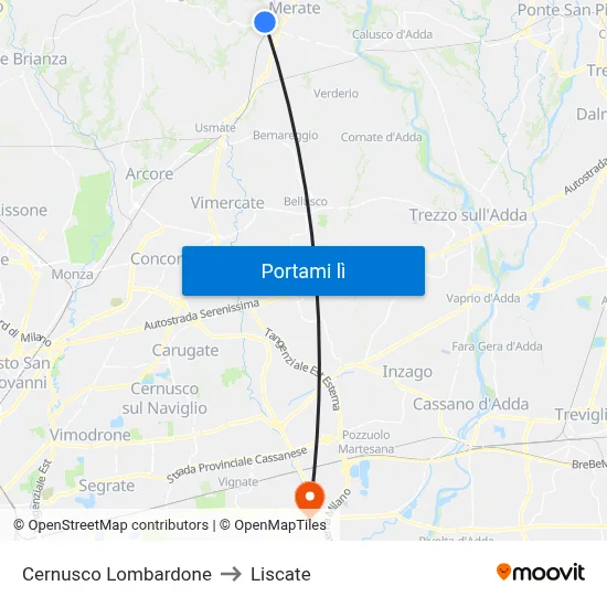 Cernusco Lombardone to Liscate map