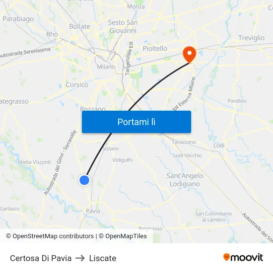 Certosa Di Pavia to Liscate map