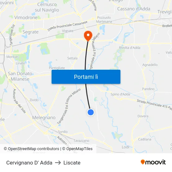 Cervignano D' Adda to Liscate map