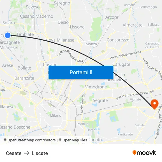 Cesate to Liscate map