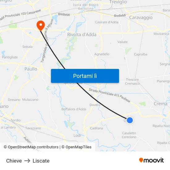 Chieve to Liscate map