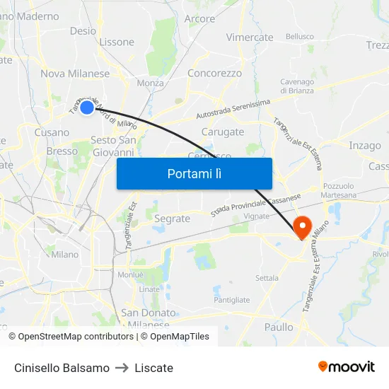 Cinisello Balsamo to Liscate map