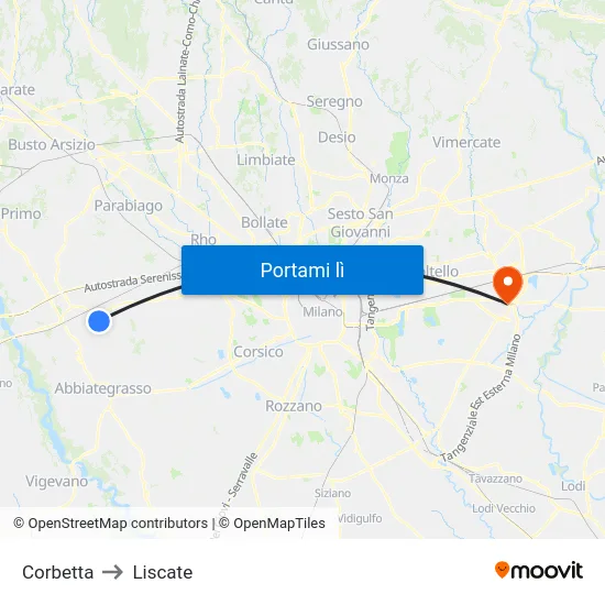 Corbetta to Liscate map