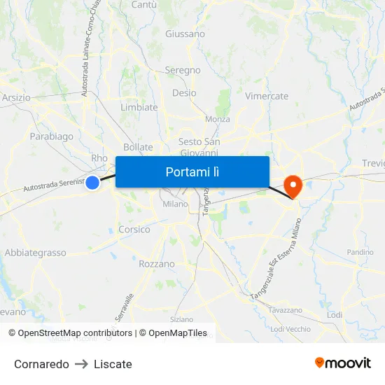 Cornaredo to Liscate map